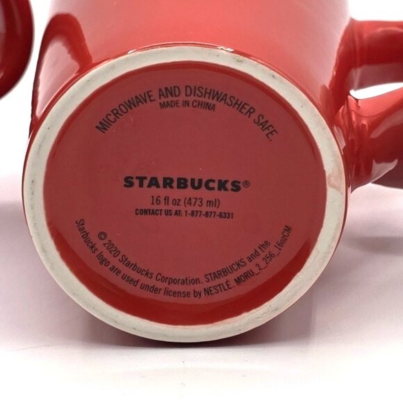 Starbucks 2 Tall Red Mugs Cups Green Mermaid Siren Logo 16 Fl Oz Ea. Coffee Tea - Picture 9 of 9